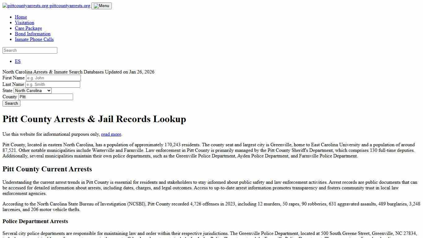 Pitt County, NC Arrests, Warrants, Police Records Search